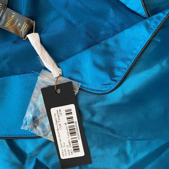 NWT Meshki Claire Satin Pajama Turquoise *Top Only* M - Picture 3 of 6